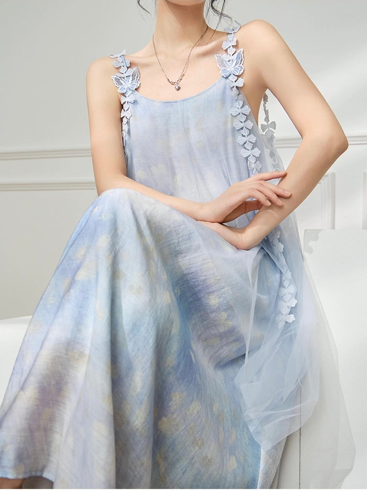 Blue Butterfly Sheer Dress