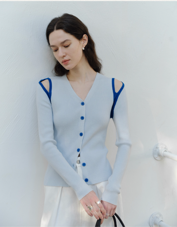 Shoulder Frame Knit - blue & apricot