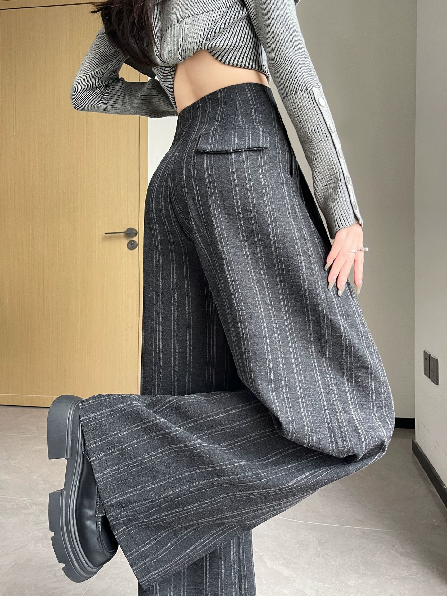 Stripe Wide Reg Pants