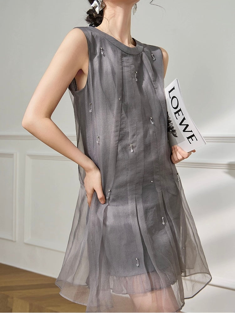 Charcoal French Tulle Dress