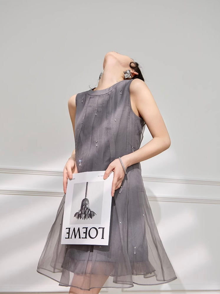 Charcoal French Tulle Dress