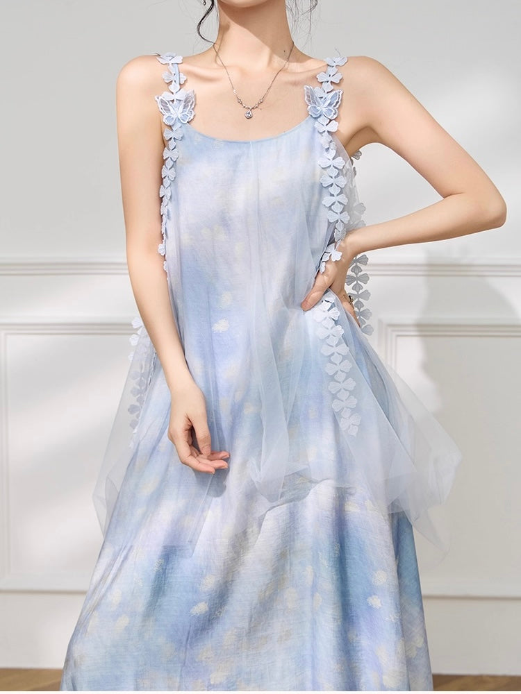 Blue Butterfly Sheer Dress
