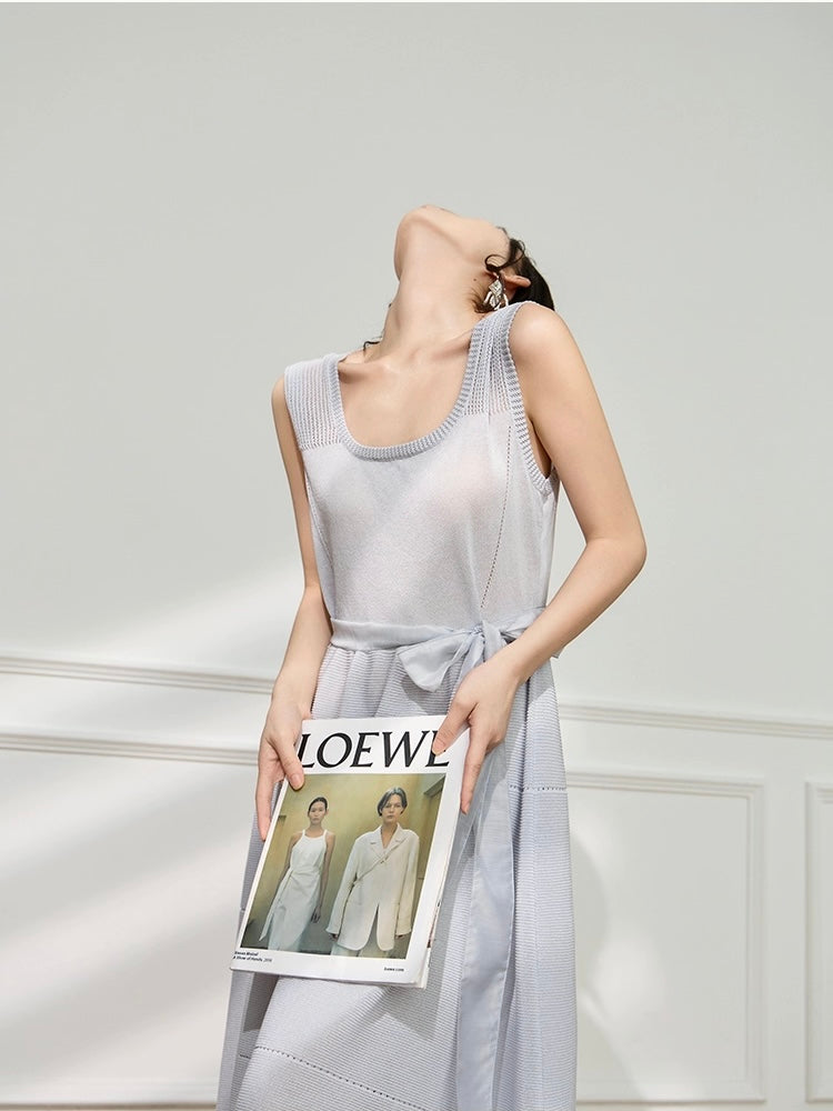 Ice Grey Mesh Knit Dress